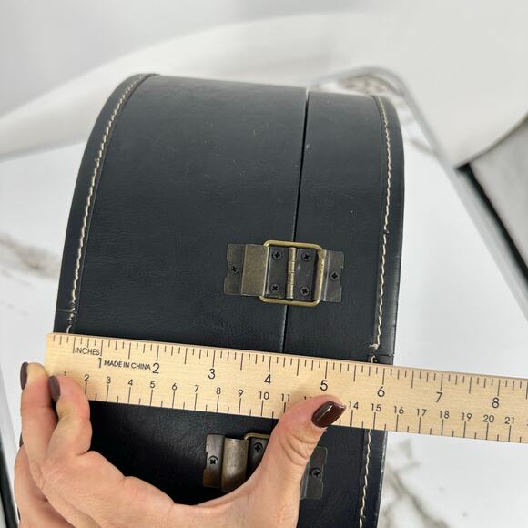 Vintage Paris Poodle Eiffel Tower Black Leather Embroider Hatbox Large Purse Bag - Picture 8 of 8